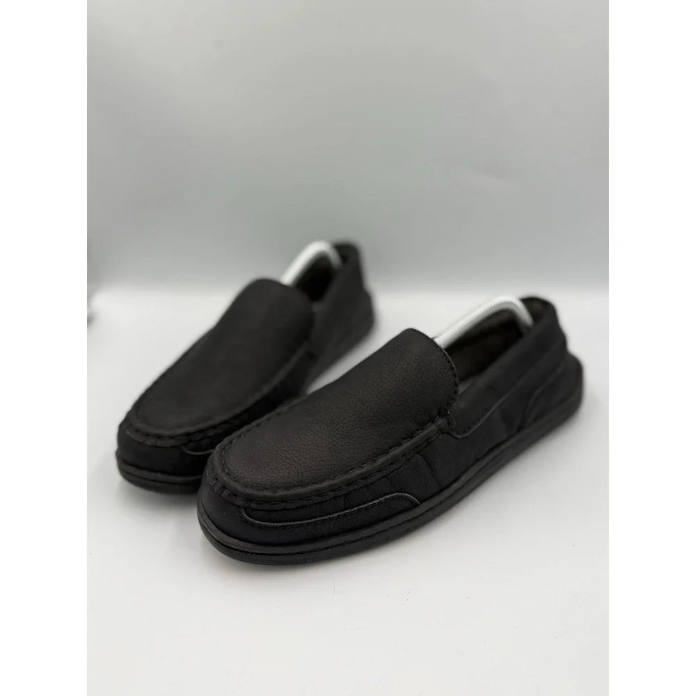 MySlippers Leather Slip-On Loafers Men's 10 Black Indoor Outdoor Comfort Shoes